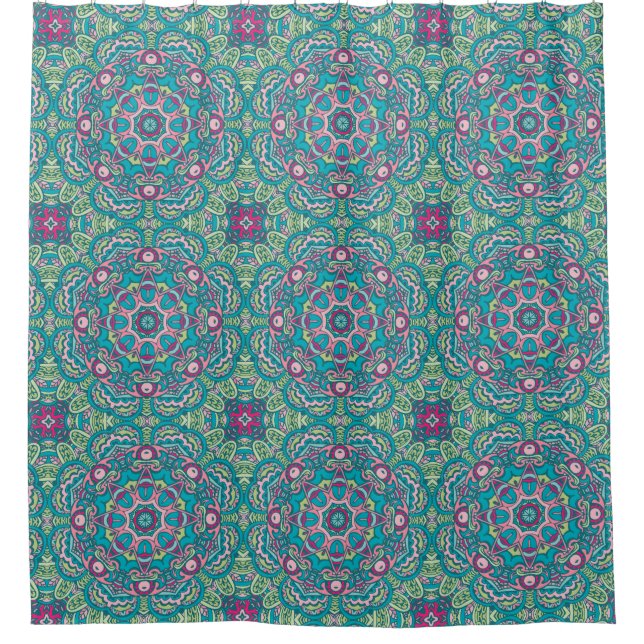 Rideau de douche bleu rose Mandalas (Devant)