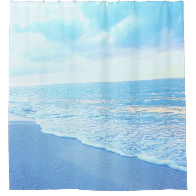 Rideau de douche bleu turquoise de plage (Devant)