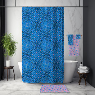 Rideau de douche bleu vif avec un flic de rose
