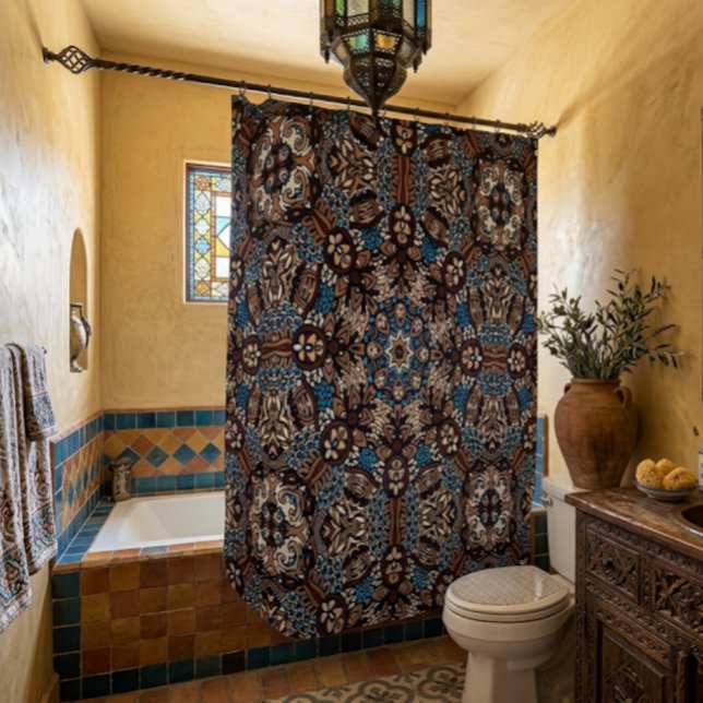 Rideau de douche bohème marron et turquoise (Créateur téléchargé)