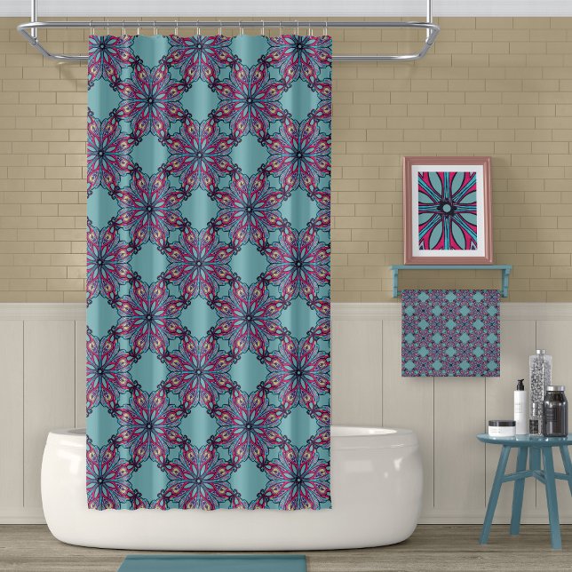 Rideau de douche Boho Bloom en bleu aqua (Créateur téléchargé)