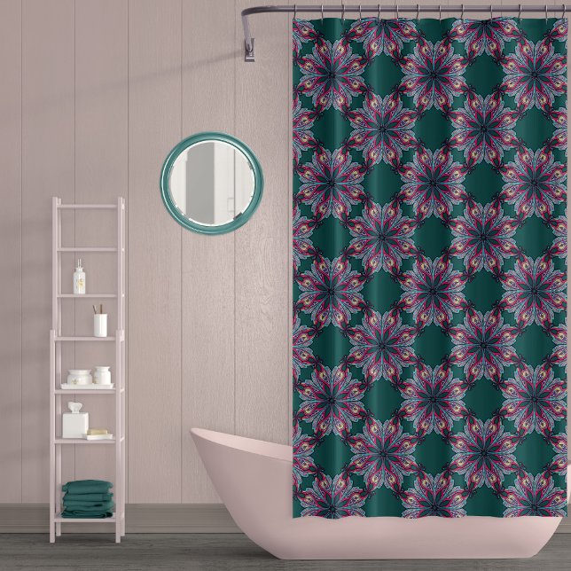 Rideau de douche Boho Bloom en vert sarcelle (Créateur téléchargé)