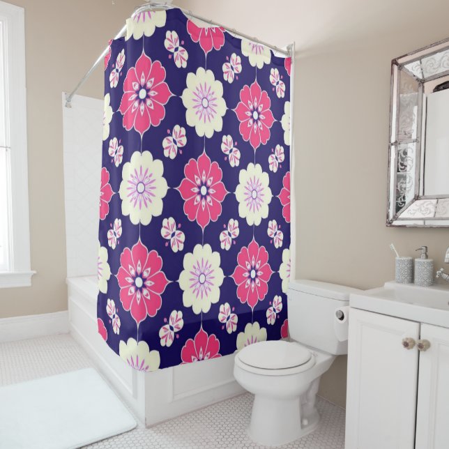 Rideau de douche Boho Magenta (En situation)
