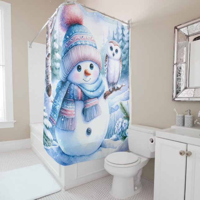 Rideau de douche Bonhomme de neige (En situation)