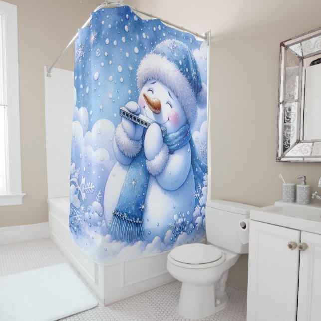 Rideau de douche Bonhomme de neige (En situation)