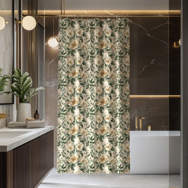 Rideau de douche botanique chic avec accent vert s (Chic Botanical Shower Curtain Sage Green Accent)