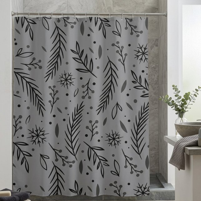 Rideau de douche botanique d'hiver – Gris (Créateur téléchargé)
