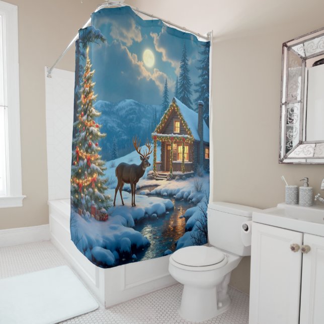 Rideau de douche Cabine de Noël (En situation)