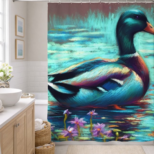 Rideau de douche Canard colvert Dessin Pastel Dur (Créateur téléchargé)