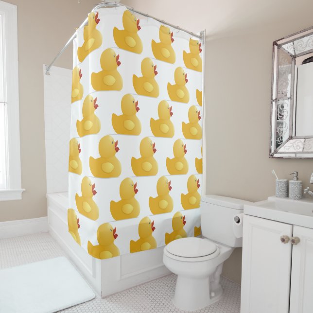 Rideau de douche Canard en caoutchouc jaune (En situation)