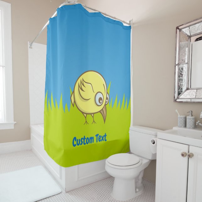rideau de douche caricaturale jaune (En situation)