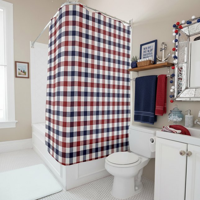 Rideau de douche carreaux rouge blanc et bleu (Créateur téléchargé)