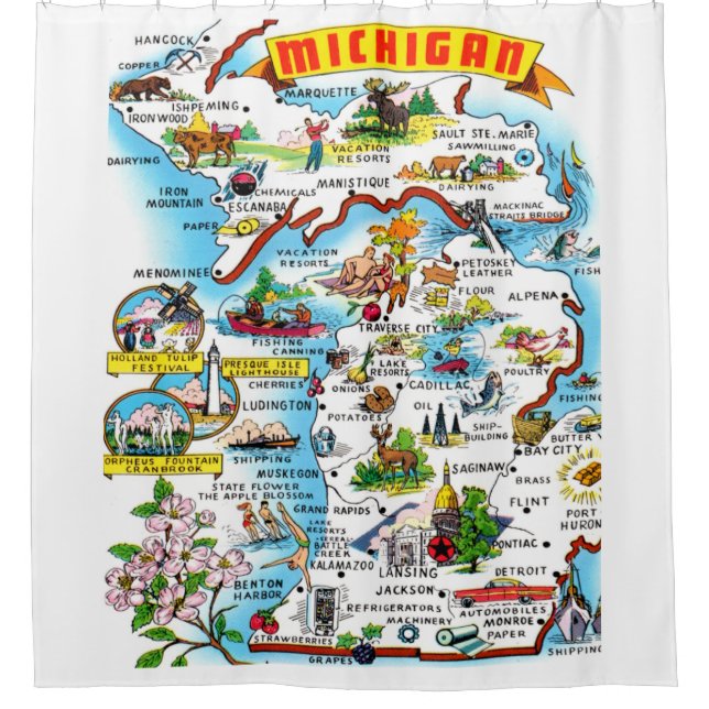 Rideau de douche carte du Michigan (Devant)