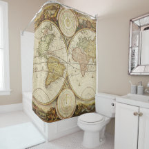 Rideau de douche carte du monde vintage
