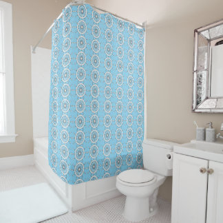 Rideau de douche - Casque blanche sur bleu