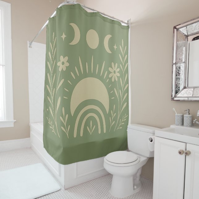 Rideau de douche céleste vert sauge (En situation)