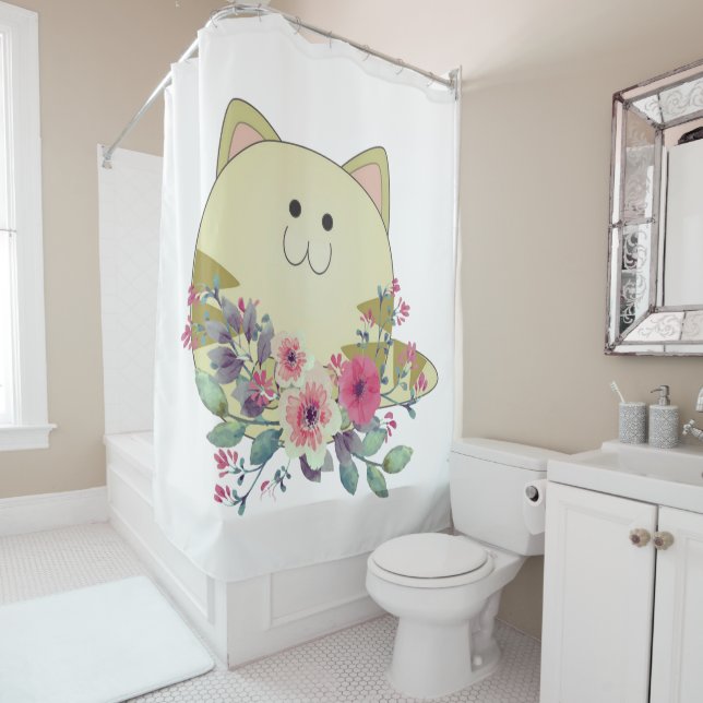 Rideau de douche Chat de chaton Floral Kitten (En situation)