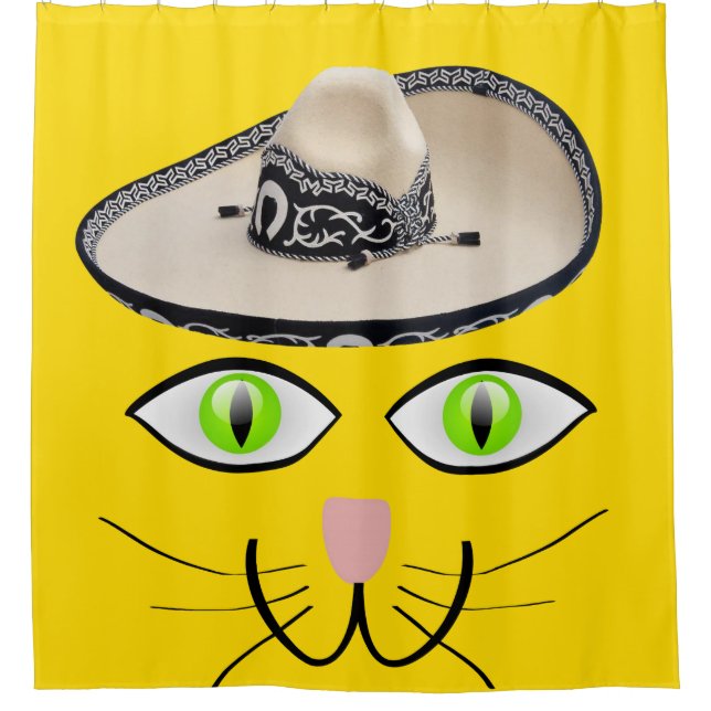 Rideau de douche Chat jaune Sombrero (Devant)