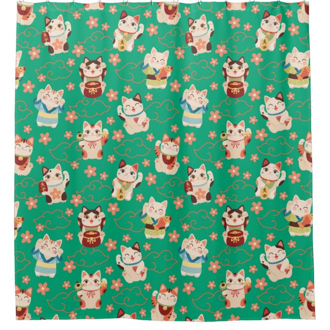 Rideau de douche Chats Chanceux Maneki Neko (Devant)