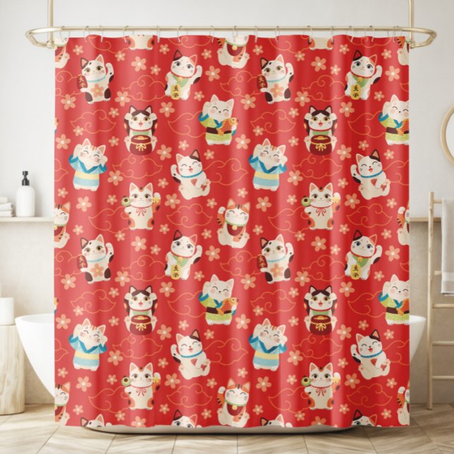 Rideau de douche Chats Chanceux Maneki Neko (Créateur téléchargé)
