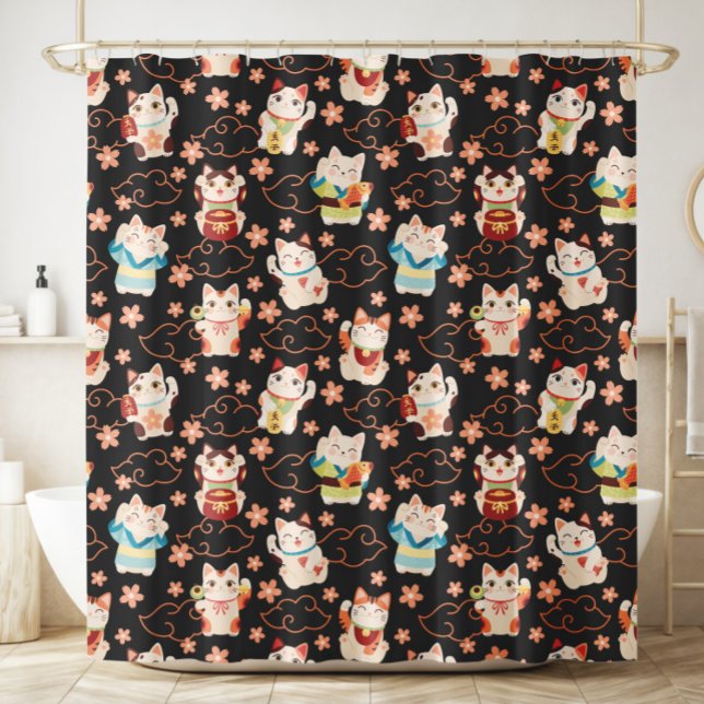 Rideau de douche Chats Chanceux Maneki Neko (Créateur téléchargé)