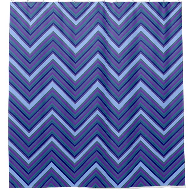 Rideau de douche Chevron bleu et violet – Zigzag f (Devant)