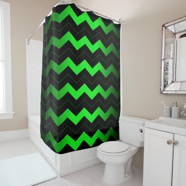 Rideau de douche Chevron vert et noir (En situation)
