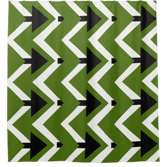 Rideau de douche Chevron Vert Noir et Blanc – Auda (Devant)