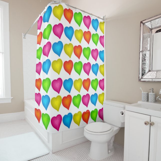 Rideau de douche Coeurs colorés (En situation)