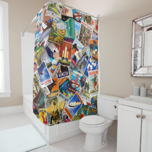 Rideau de douche Collage de Voyage Vintage No. 3