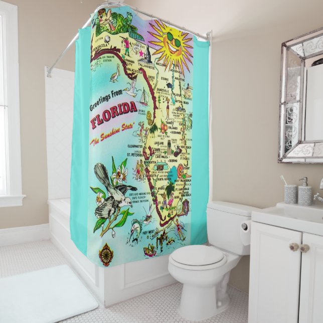 Rideau de douche Coloré Salutations Floride (En situation)