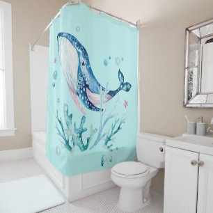 Rideau de douche composition baleine et coraux de