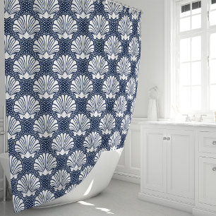 Rideau de douche Coquillage Navy & Blanc