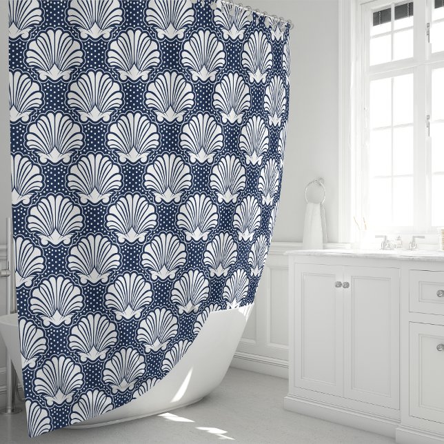 Rideau de douche Coquillage Navy & Blanc (Créateur téléchargé)