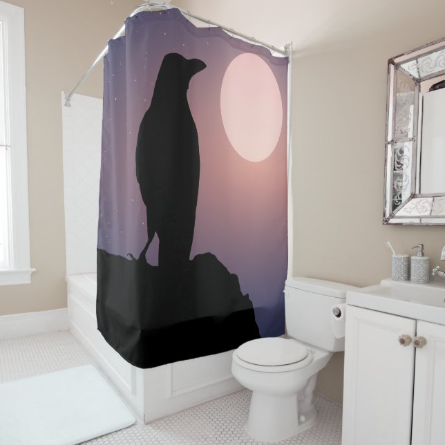 Rideau de douche Corbeau noir Lune (En situation)