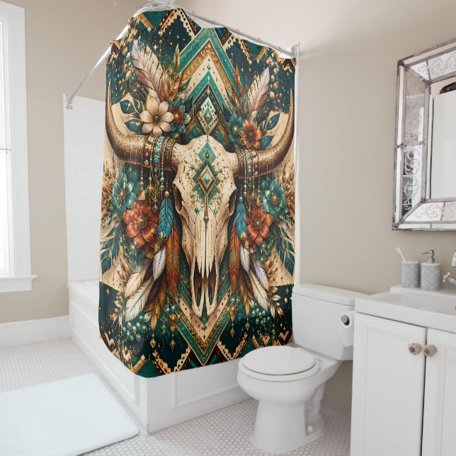 Rideau de douche Crâne de Vache (En situation)