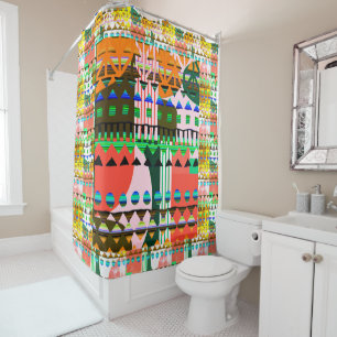 Rideau de douche culturel à motif géométrique Afro
