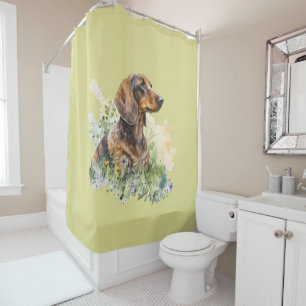 Rideau de douche d'aquarelle florale Dachshund