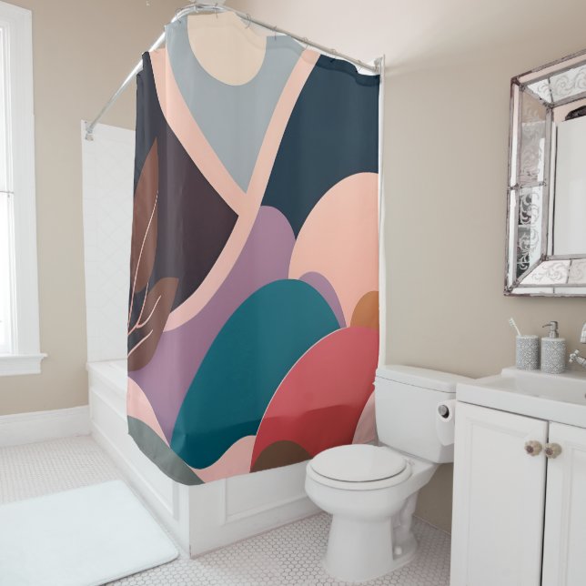 Rideau De Douche D'Art Moderne Du Milieu Du Siècle (En situation)