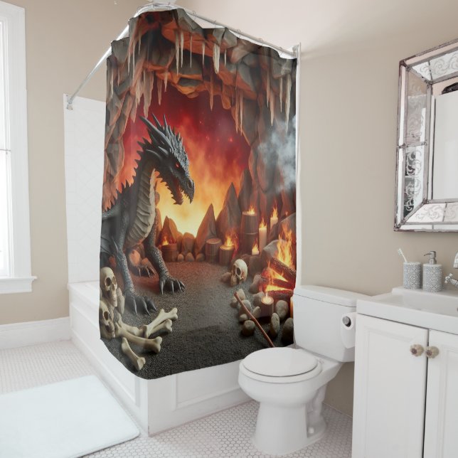 Rideau de douche d'art rupestre du Dragon (En situation)