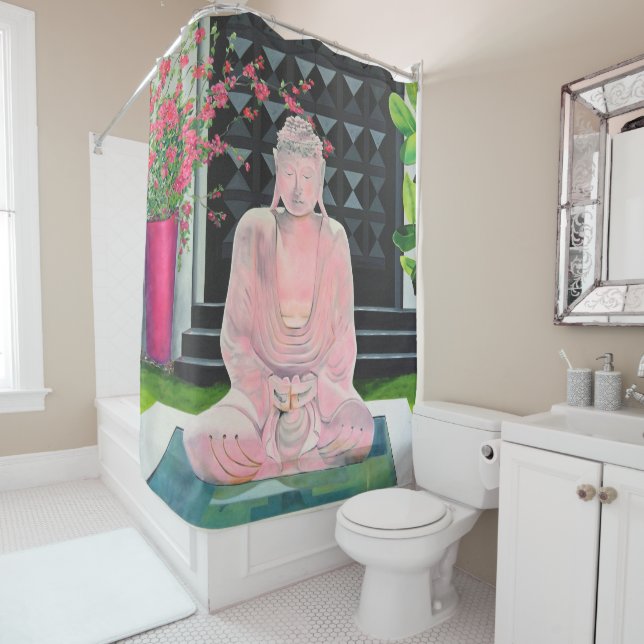 Rideau de douche de bouddha rose (En situation)