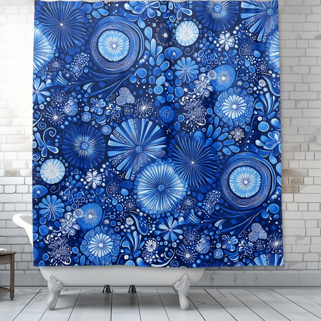 Rideau de douche de couleur bleu de Shibori (Blue Botanical Shibori Shower Curtain)