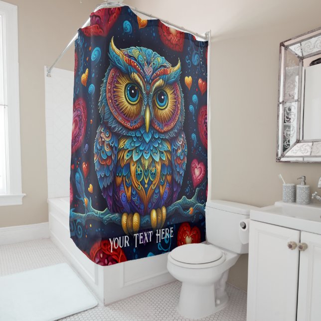 Rideau de douche de hibou bleu mystique (En situation)