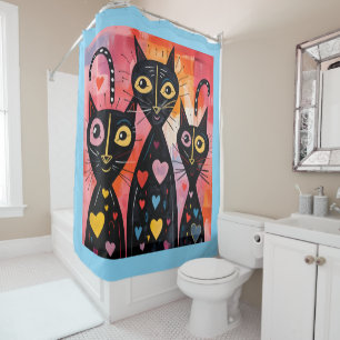 Rideau de douche de la Saint-Valentin, Chats Cœurs