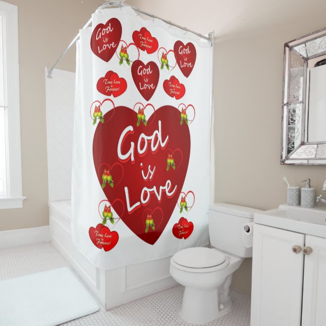 Rideau de douche de la Saint-Valentin Dieu est bon (En situation)