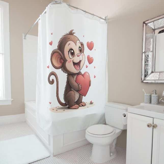 Rideau de douche de la Saint-Valentin, Singe Cœur  (En situation)