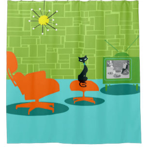 Rideau de douche de l'âge de l'espace rétro