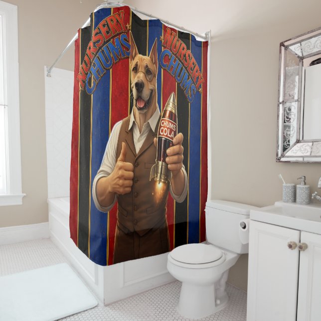Rideau de douche de M. Chum's cola./salle de bain  (En situation)