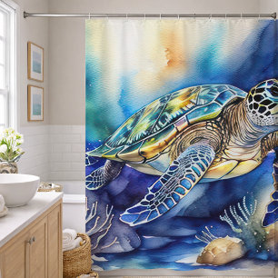 Rideau de douche de mer coloré en peinture à l'aqu