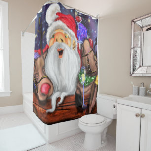 Rideau de douche de Noël Père Noël et Reindeers s'